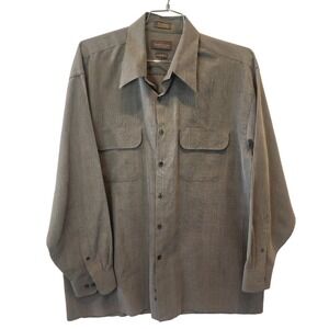 Van Heusen Men's L 16-16 1/2 Long Sleeve Button Up Shirt Gray Plaid Two‎ Pocket